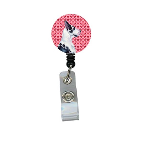 Teacher&Aposs Aid Great Dane Valentines Love and Hearts Retractable Badge Reel or ID Holder with Clip - TE3420275