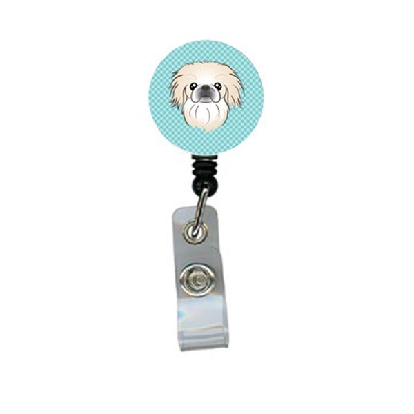 Carolines Treasures Checkerboard Blue Pekingese Retractable Badge Reel - BB1159BR