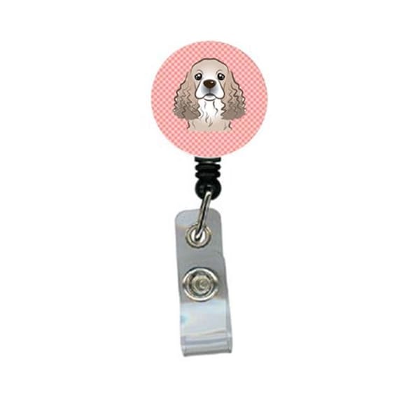 Teacher'S Aid Checkerboard Pink Cocker Spaniel Retractable Badge Reel - TE251301