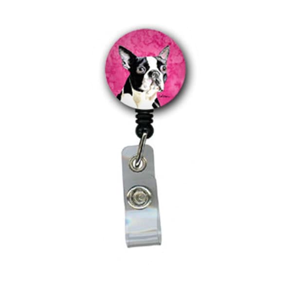 Carolines Treasures Boston Terrier Retractable Badge Reel Or Id Holder With Clip - SC9140PK-BR