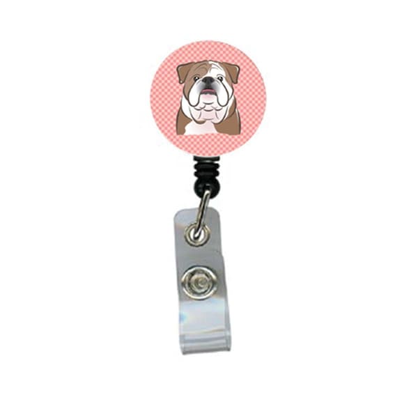 Carolines Treasures Checkerboard Pink English Bulldog Retractable Badge Reel - BB1219BR