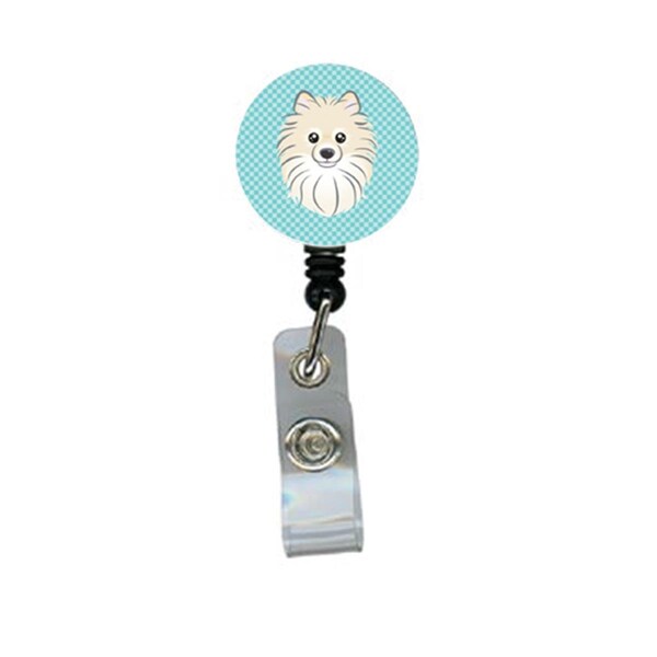 Carolines Treasures Checkerboard Blue Pomeranian Retractable Badge Reel - BB1145BR