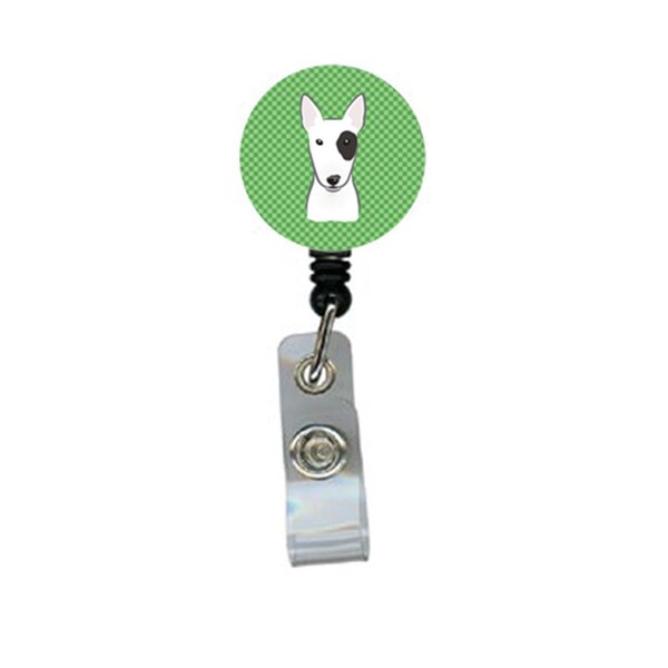 Carolines Treasures Green Checkered Bull Terrier Retractable Badge Reel - BB1132BR