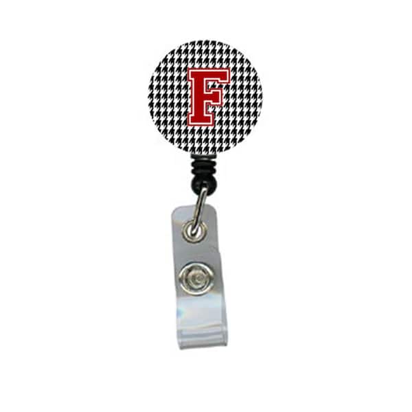 Teacher&Aposs Aid Houndstooth Black Initial F Monogram Initial Retractable Badge Reel Or Id Holder With Clip - TE2925874