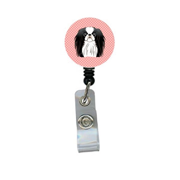 Carolines Treasures Checkerboard Pink Japanese Chin Retractable Badge Reel - BB1230BR