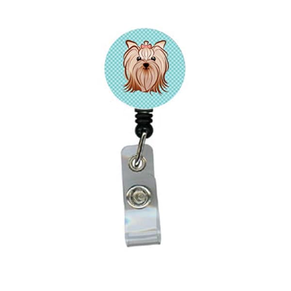 Carolines Treasures Checkerboard Blue Yorkie Yorkishire Terrier Retractable Badge Reel - BB1142BR