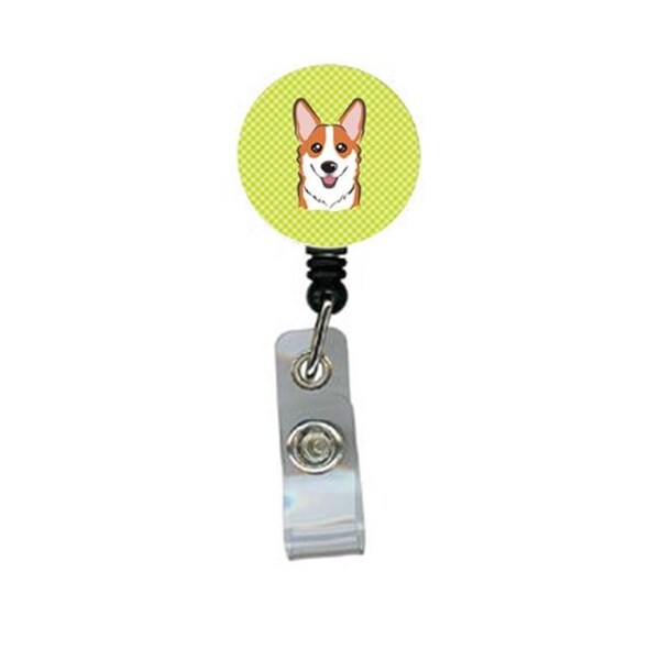 Carolines Treasures Carolines Treasures BB1316BR Checkerboard Lime Green Corgi Retractable Badge Reel - BB1316BR