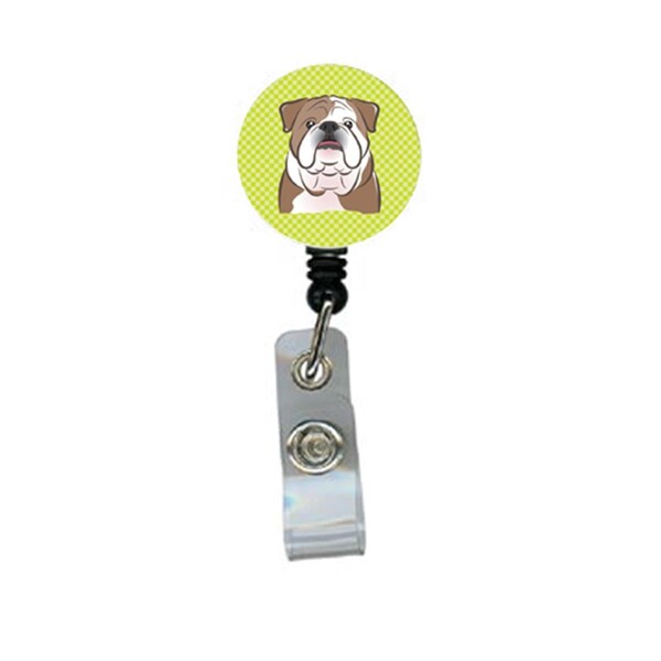 Teacher&Aposs Aid Checkerboard Lime Green English Bulldog Retractable Badge Reel - TE2922582