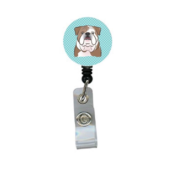 Carolines Treasures Checkerboard Blue English Bulldog Retractable Badge Reel - BB1157BR