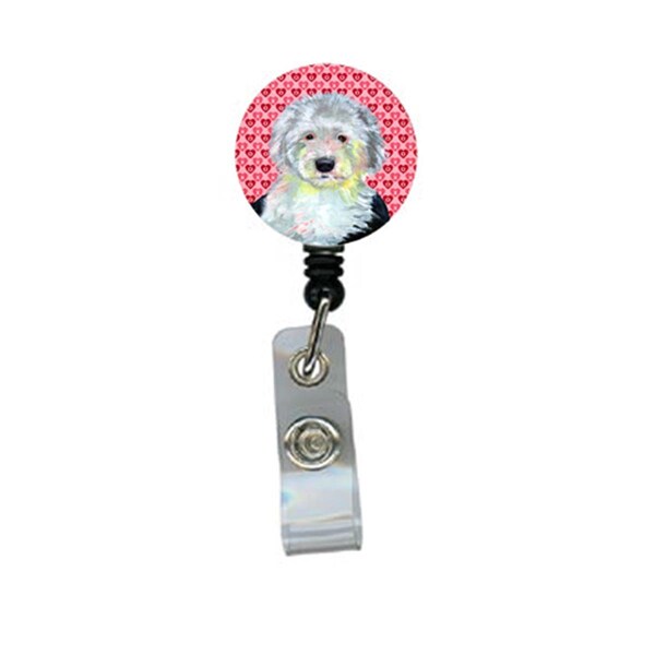 Carolines Treasures Old English Sheepdog Valentines Love and Hearts Retractable Badge Reel or ID Holder with Clip - LH9171BR