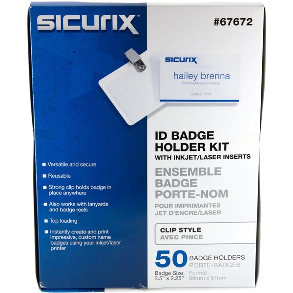 Sicurix ID Badge Holder Kit, Color Clear, PK50 - BAU 67672