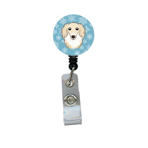 Teacher&Aposs Aid Snowflake Longhair Creme Dachshund Retractable Badge Reel - TE2930042