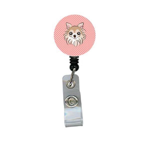 Teacher&Aposs Aid Checkerboard Pink Chihuahua Retractable Badge Reel - TE2932346