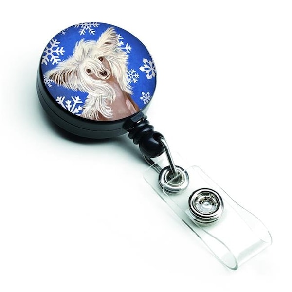 Carolines Treasures Carolines Treasures LH9302BR Chinese Crested Winter Snowflakes Holiday Retractable Badge Reel - LH9302BR