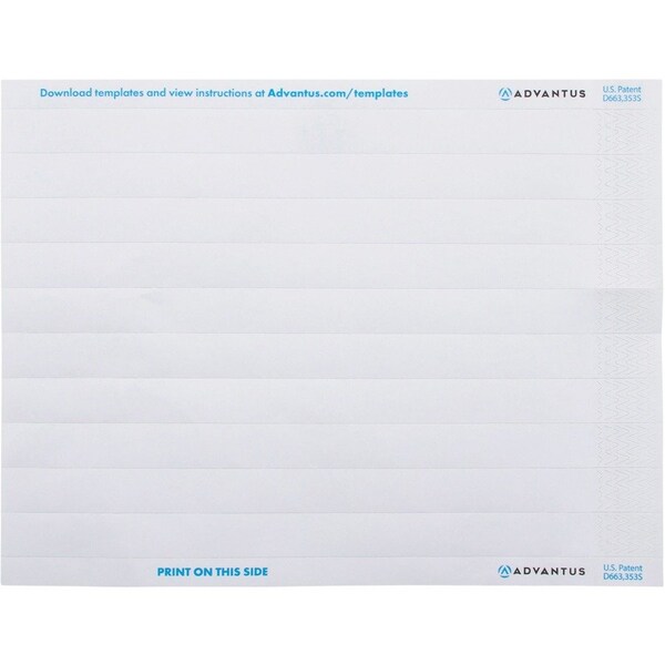 Advantus Wristband, Tyvek, White, 500/P 10PK - AVT75697
