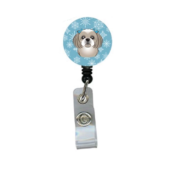 Teacher&Aposs Aid Snowflake Gray Silver Shih Tzu Retractable Badge Reel - TE2929757