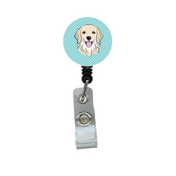 Carolines Treasures Checkerboard Blue Golden Retriever Retractable Badge Reel - BB1143BR