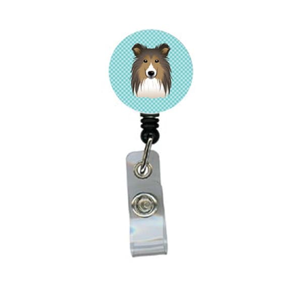 Carolines Treasures Checkerboard Blue Sheltie Retractable Badge Reel - BB1180BR