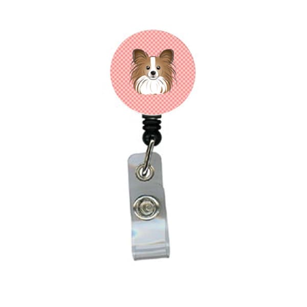 Carolines Treasures Checkerboard Pink Papillon Retractable Badge Reel - BB1248BR