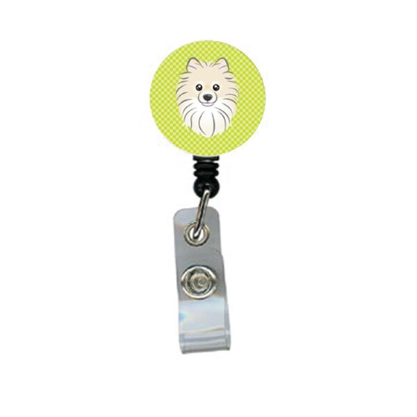 Carolines Treasures Checkerboard Lime Green Pomeranian Retractable Badge Reel - BB1269BR
