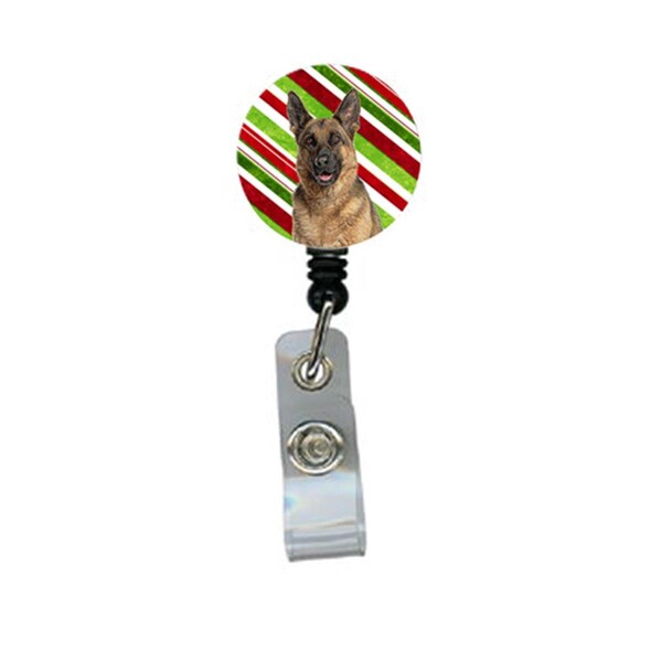 Carolines Treasures Candy Cane Holiday Christmas German Shepherd Retractable Badge Reel - KJ1173BR