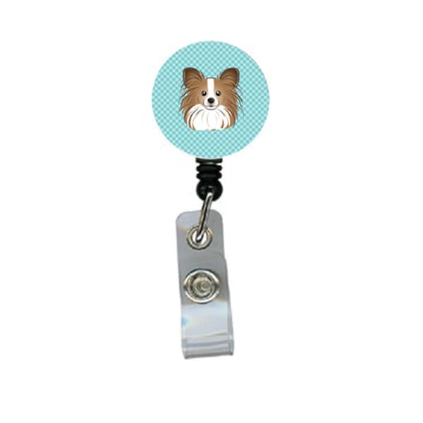 Carolines Treasures Checkerboard Blue Papillon Retractable Badge Reel - BB1186BR