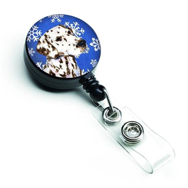 Teacher'S Aid Dalmatian Winter Snowflakes Holiday Retractable Badge Reel - TE712201