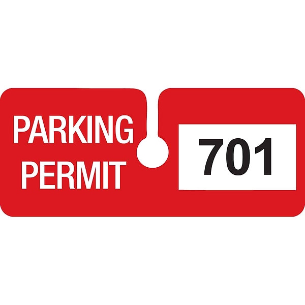 Brady Parking Permits, Rearview, Wht/Red, PK100 - 96295