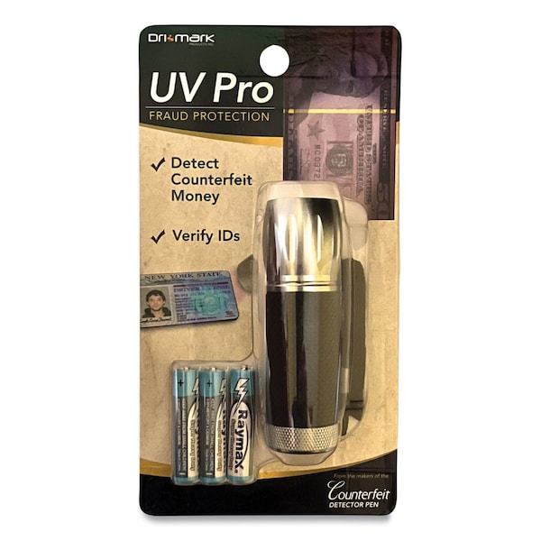 Dri Mark UV Pro Ultraviolet Counterfeit Detecto, UV Light; Watermark, U.S.; Most Foreign Currencies - UVPROPLUS-B