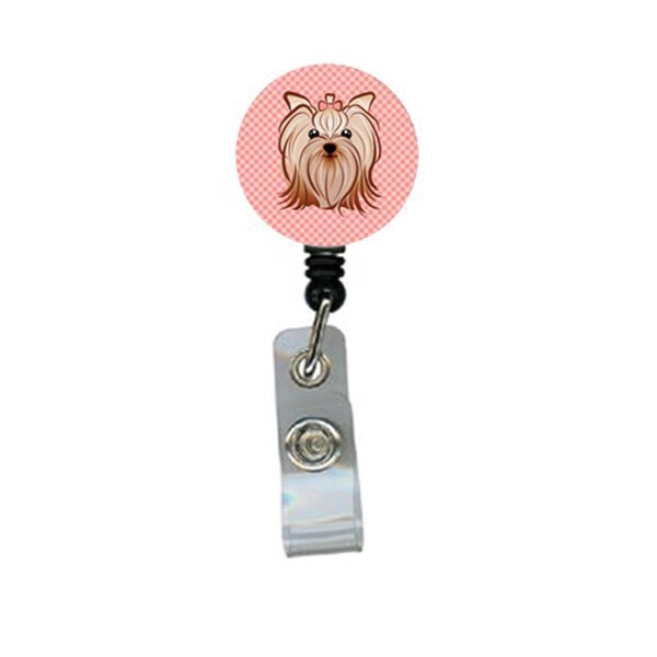 Carolines Treasures Pink Checkered Yorkie And Yorkshire Terrier Retractable Badge Reel - BB1138BR