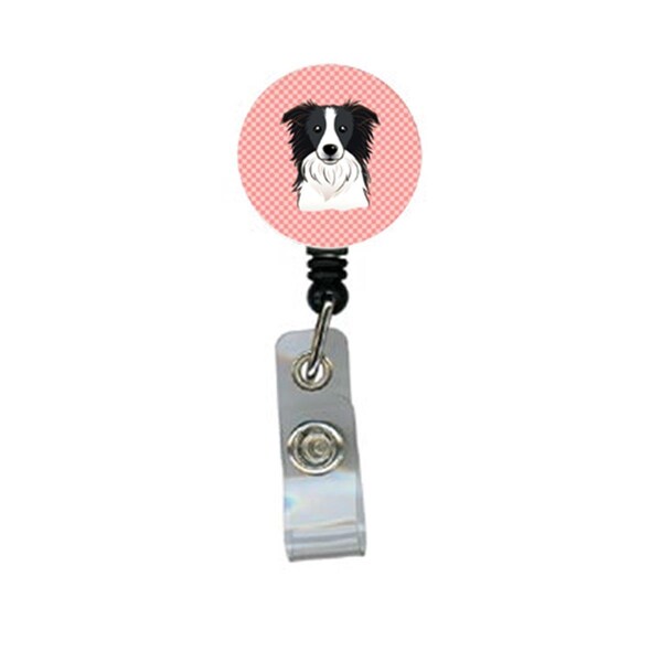Carolines Treasures Checkerboard Pink Border Collie Retractable Badge Reel - BB1241BR