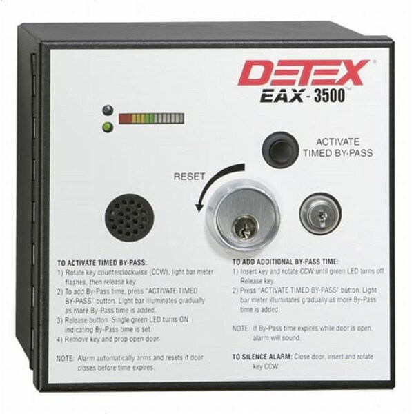 Detex 24VAC/DC Hardwired Timed Bypass Exit Alarm with Rechargeable Battery with Mortise Cylinder - EAX3500MC65