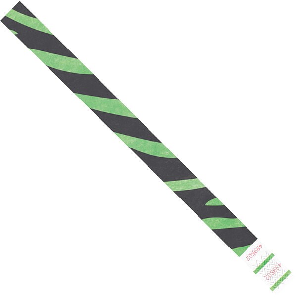 Tyvek Tyvek Wristbands, 3/4" x 10", Green Zebra Stripe, 500/Case - WR108GN