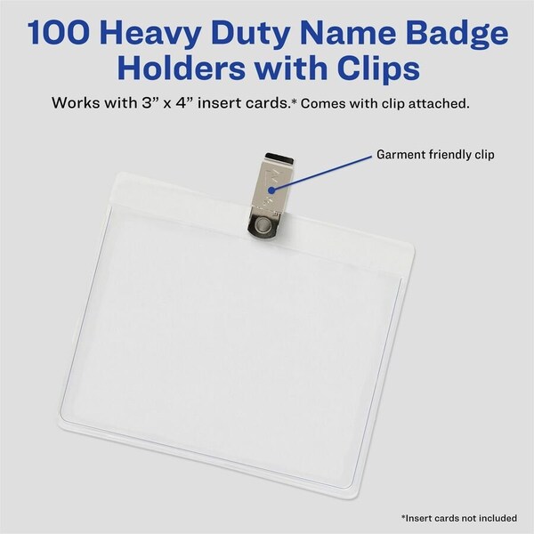Avery Dennison Clip Style Badge Holder, Fits 3x4in Badge 100/BXin - 2923