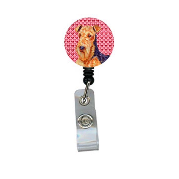 Carolines Treasures Airedale Valentines Love and Hearts Retractable Badge Reel or ID Holder with Clip - LH9156BR