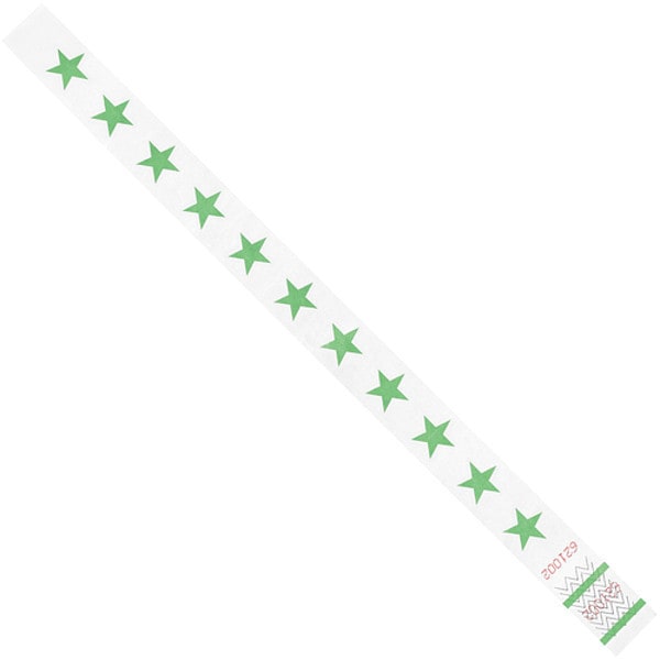 Tyvek Tyvek Wristbands, 3/4" x 10", Green Stars, 500/Case - WR104GN