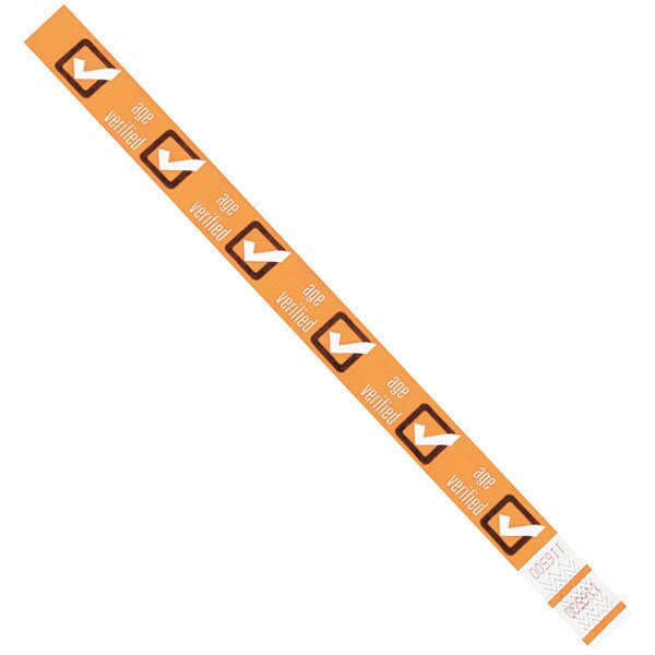 Tyvek Tyvek Wristbands, 3/4" x 10", Orange "Age Verified", 500/Case - WR102OR