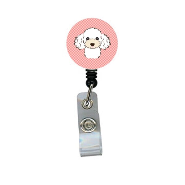 Teacher&Aposs Aid Checkerboard Pink White Poodle Retractable Badge Reel - TE2916544