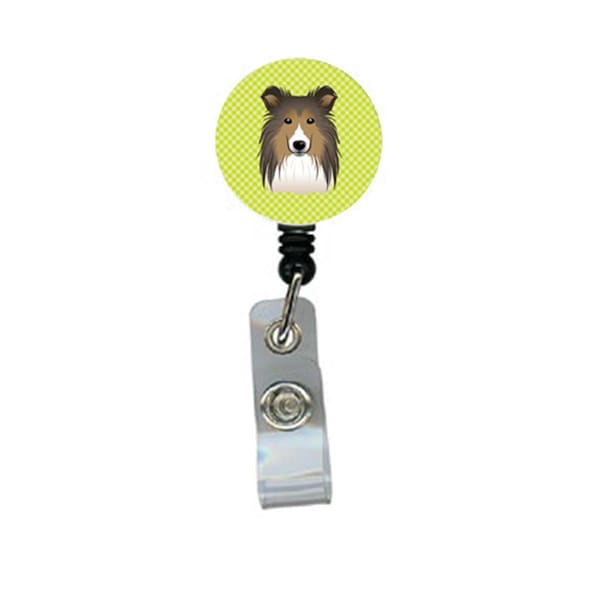 Teacher&Aposs Aid Checkerboard Lime Green Sheltie Retractable Badge Reel - TE3438594