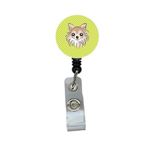Carolines Treasures Checkerboard Lime Green Chihuahua Retractable Badge Reel - BB1313BR