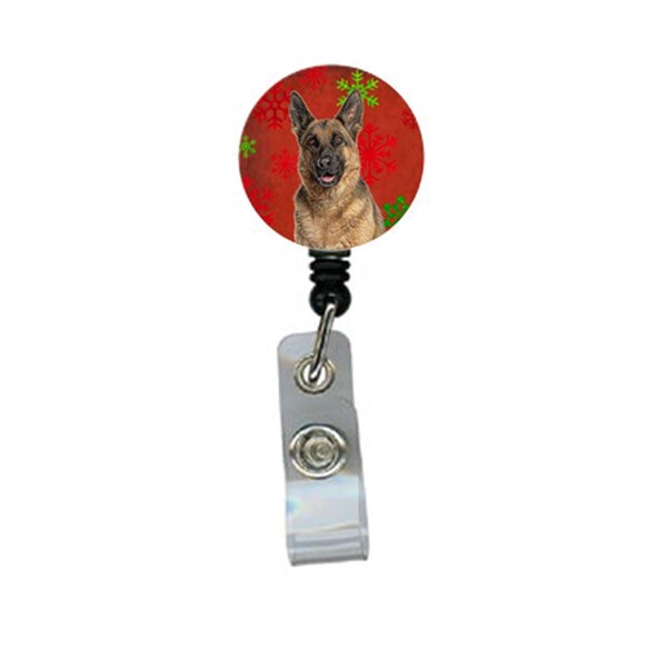 Carolines Treasures Red Snowflakes Holiday Christmas German Shepherd Retractable Badge Reel - KJ1187BR