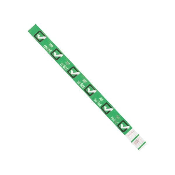 Bsc Preferred 3/4 x 10'' Green ''Age Verified'' Tyvek Wristbands, 500PK - BUY00022007