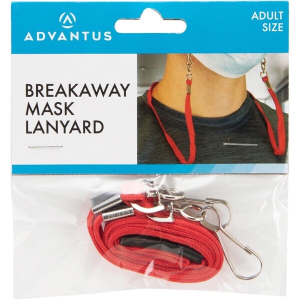 Advantus Lanyard, Breakaway, w/J-hook Clips, f/Face Masks, 30"L, 10/PK, RD 20PK - AVT76115