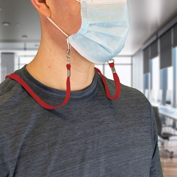 Advantus Lanyard, Breakaway, w/J-hook Clips, f/Face Masks, 30"L, 10/PK, RD 20PK - AVT76115