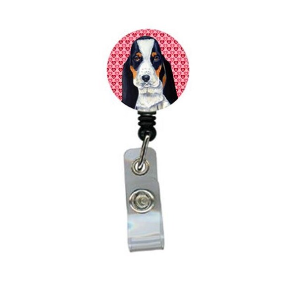 Teacher'S Aid Basset Hound Valentines Love And Hearts Retractable Badge Reel Or Id Holder With Clip - TE236581
