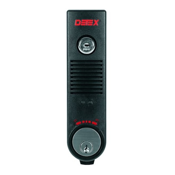Detex Surface Mount Battery Powered 100DB Door Prop Alarm w/Internal Magnetic
Door Contacts and Back Box - EAX300BLK