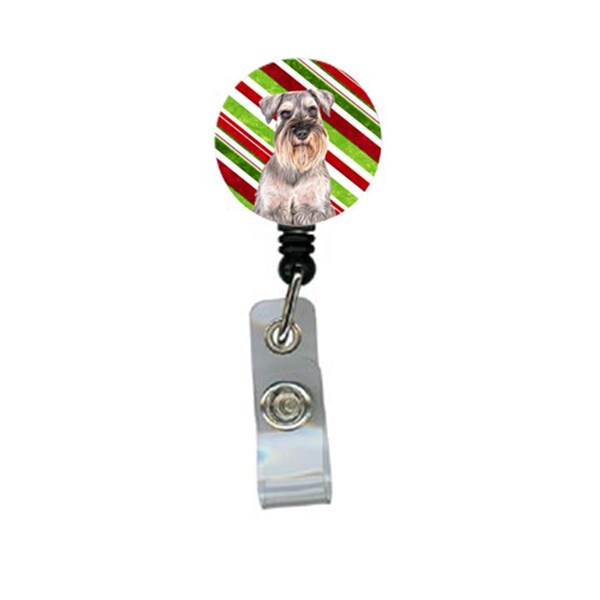 Carolines Treasures Candy Cane Holiday Christmas Schnauzer Retractable Badge Reel - KJ1172BR