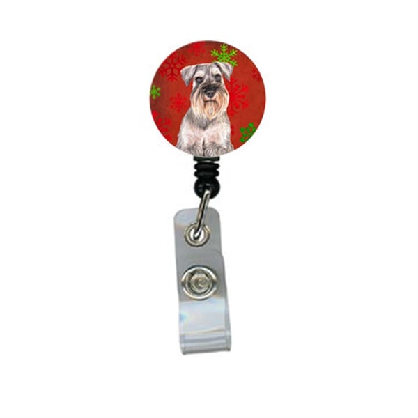 Carolines Treasures Red Snowflakes Holiday Christmas Schnauzer Retractable Badge Reel - KJ1186BR