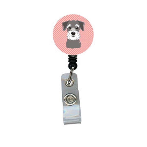 Teacher&Aposs Aid Checkerboard Pink Schnauzer Retractable Badge Reel - TE2924924