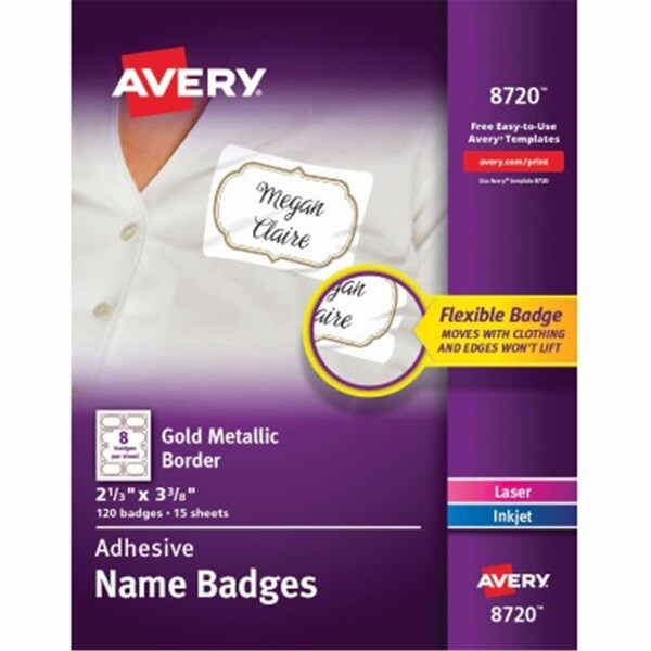 Workstationpro 2.33 x 3.38 in. Metallic Border Adhesive Name Badges White & Gold - TH3741330
